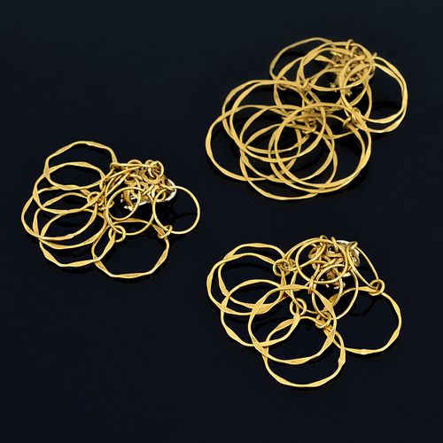3 Cartier 18K Gold Modernist Tiered Hoop Earrings
