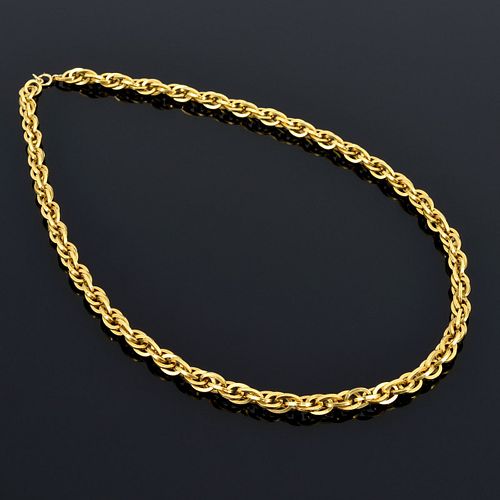 18K Gold Double Oval Estate Necklace Chain, 30"L