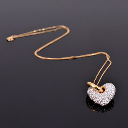 14K Gold Chain & 18K Gold & Diamond Heart Pendant Estate Set