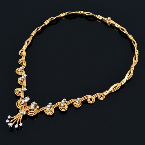 14K Gold & Diamond Twist-Style Estate Necklace