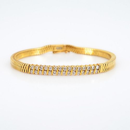 18K Gold & Diamond Snake Chain Estate Bracelet