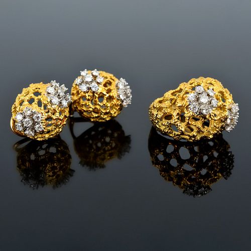 18K Gold & Diamond Estate Ring & Pair of Earrings