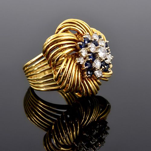 18K Gold, Diamond & Sapphire Estate Ring