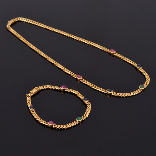 18K Gold & Multi-Stone Estate Necklace & Bracelet