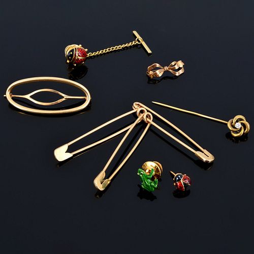 9 14K Gold Pins: 3 Tiffany & Co…