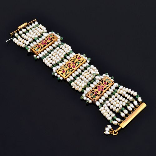 Gold & Gemstone Beaded Necklaces & Bracelet, Indian Origin 