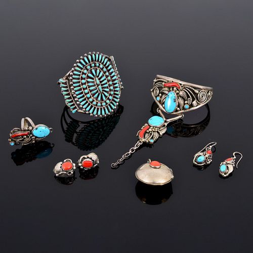 Native American Silver, Turquoise & Coral Jewelry