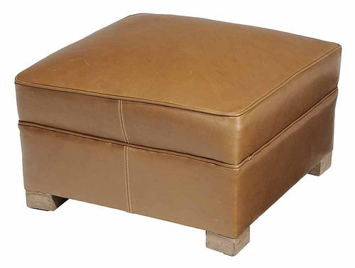 Brown Leather-Upholstered Ottoman