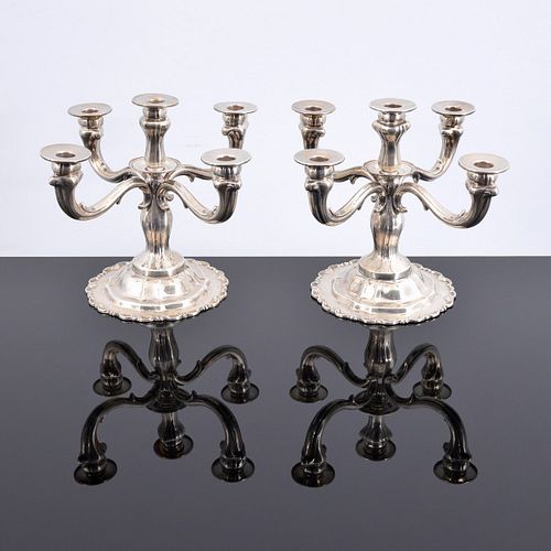 Pair of Peruvian Sterling Silver Candelabras