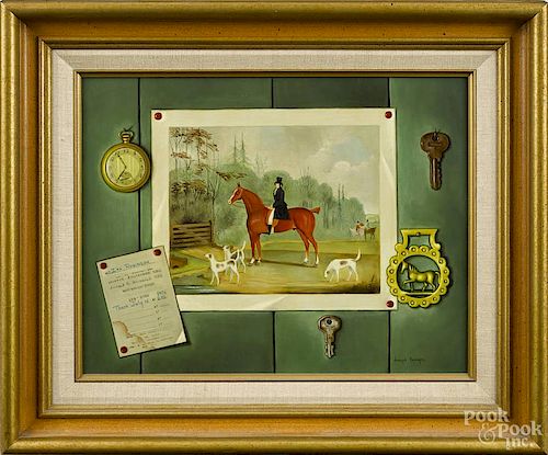 Oil on board Tromp l'oiel, 20th c., signed Joseph Procopio, together with a portrait of a horse