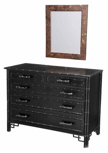 Black-Painted Faux Bamboo Five-Drawer