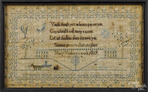 Needlework sampler, wrought by Mary Van Horn, 1819, with verse