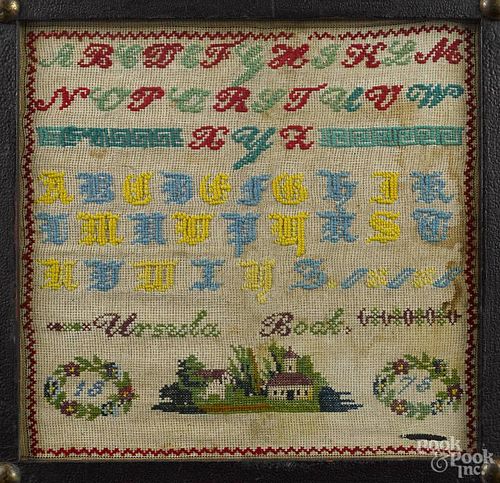 Three needlework samplers, dated 1840, 1875, and 1884, largest - 15 3/4'' x 13''.