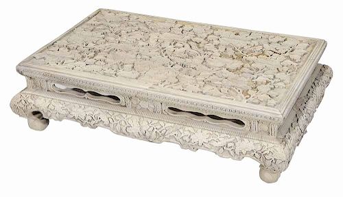 Carved White Cinnabar Low Table