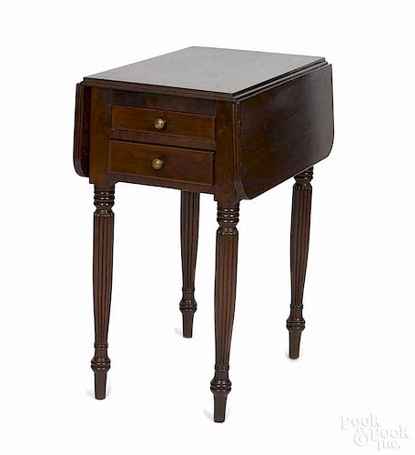 Sheraton mahogany two-drawer stand, 19th c., with drop leaves, 29'' h., 22'' d.