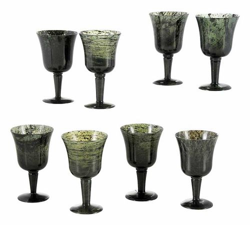 Set of Eight Carved Jasper Wine Cups