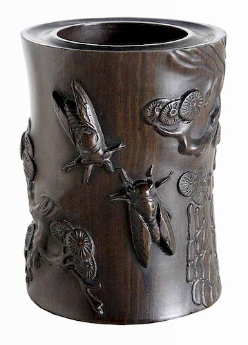 Finely Carved Zitan Brush Pot