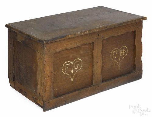 Sulphur inlaid walnut blanket chest constructed of period and non-period elements, initialed F G