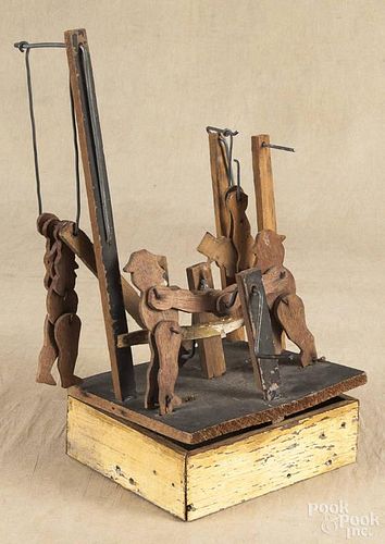 Mechanical wood acrobat toy, early 20th c., 16 1/4'' h., 8 1/2'' w.
