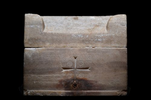 BYZANTINE MARBLE RELIQUARY BOX WITH CROSS - PUBLISHED
