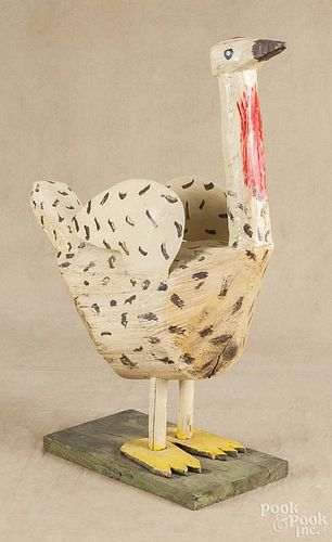 M. Pierre Corriveau (Canadian 1889-1962), carved and painted wood and tin turkey, 25'' h.