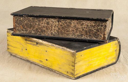 One large painted book-form box, 19th c., 4 3/4'' h., 17 1/4'' w.