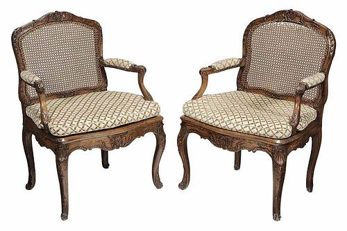 Pair Louis XV Carved Fruitwood Open-