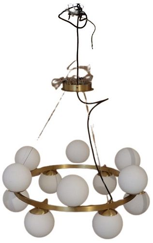 Gold Tone Round Chandelier with Frosted Globes