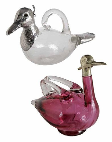 Two Duck-Form Glass Ewers