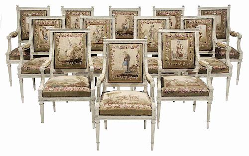 Fine Set of 12 Louis XVI Style Carved,