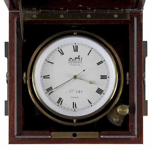 Hermes Mahogany-Cased Quartz Clock