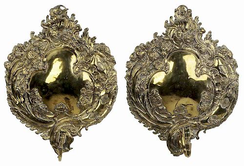 Pair Baroque Brass Shield-Back Wall
