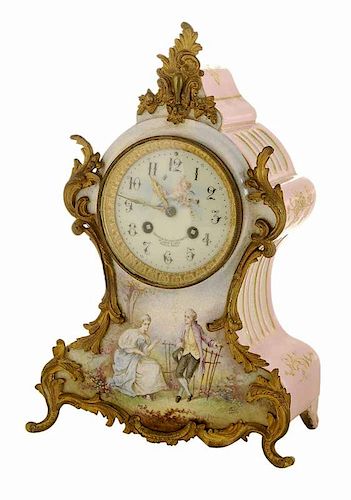 French Painted Ceramic Clock with Japy