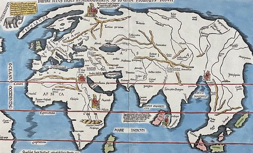 World: Ptolemy, Fries, pub. 1535 - Map of the Ancient World including Asia, Europe, and Africa