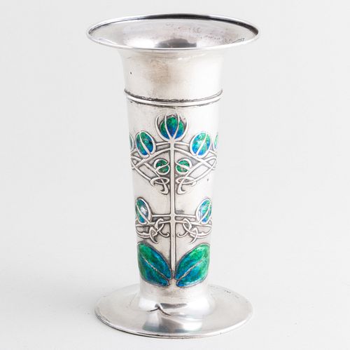 Liberty Silver and Enameled Trumpet Vase