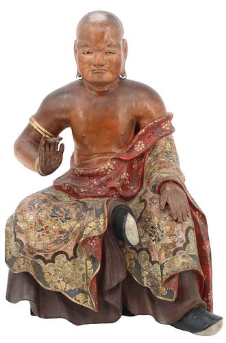 Edo Period Carved Polychrome Sculpture of a Raka