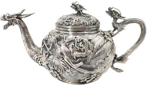 Impressive Japanese "950" Silver Dragon Teapot