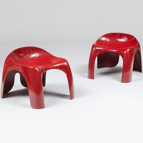 Pair of Stacy Dukes for Artimide Molded Red Plastic Children's 'Efebo' Low Stools