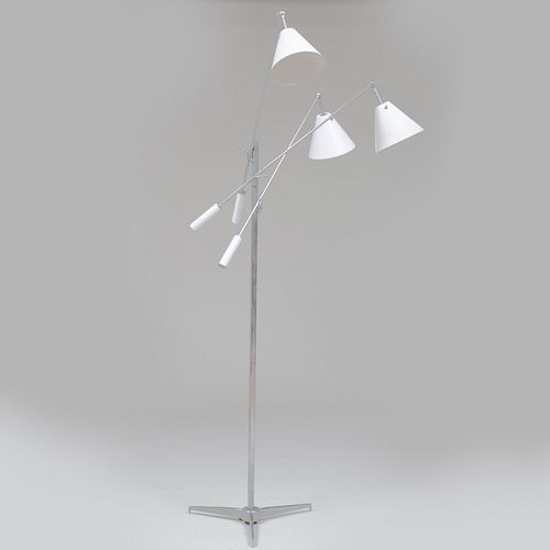 Angelo Lelli for Arredoluce Aluminum and Chrome 'Triennale' Floor Lamp 