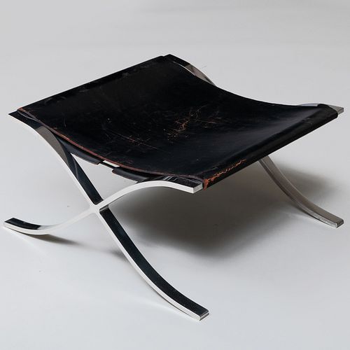 Mies Van der Rohe for Knoll Stainless Steel and Leather 'Barcelona' Stool
