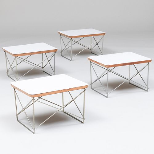 Set of Four Charles and Ray Eames for Herman Miller Wire and White Laminate Low Tables
