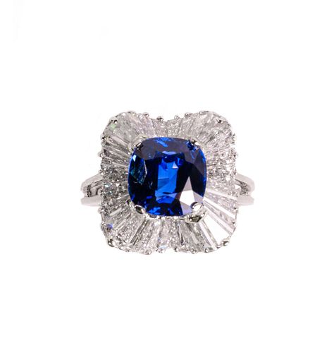 AGL Certified Unheated Sapphire and Diamond Ballerina Ring