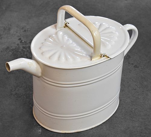 WHITE  ENAMELWARE  FLORAL WATER CAN