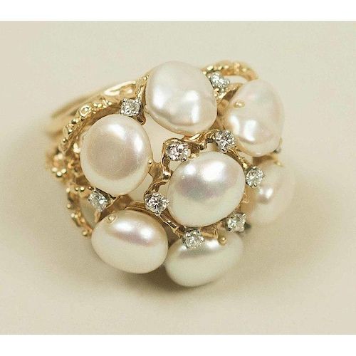 Biwa Pearl/Gold Princess Ring