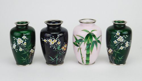 4 Japanese cloisonne vases