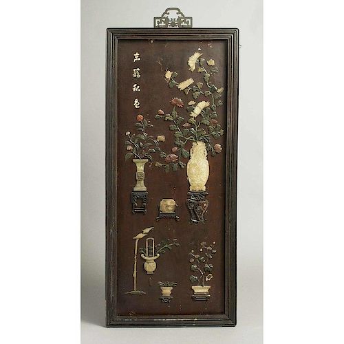 Chinese Hardstone Lacquer Panel, ca. 1900