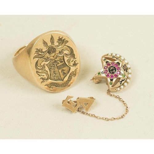 Fraternity Pin and 14K Gold Seal Ring