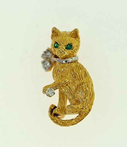 14k  Gem Set Cat Pin