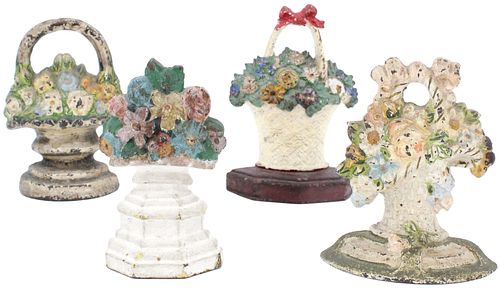 (4) Cast Iron Floral Doorstops As Is
