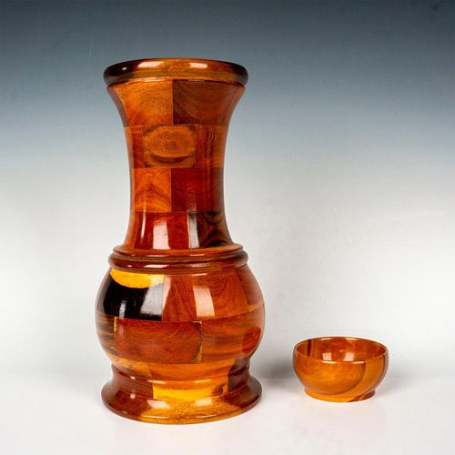 2pc Wooden Vase and Bowl